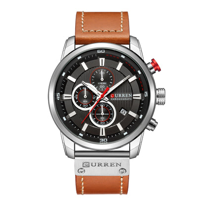 CURREN Men&#39;s Fashionable Watch 6-Pin Quartz Watch Leather Strap Automatic Date Indicator Watch