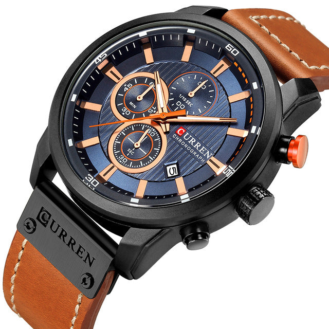 CURREN Men&#39;s Fashionable Watch 6-Pin Quartz Watch Leather Strap Automatic Date Indicator Watch