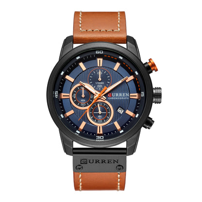 CURREN Men&#39;s Fashionable Watch 6-Pin Quartz Watch Leather Strap Automatic Date Indicator Watch