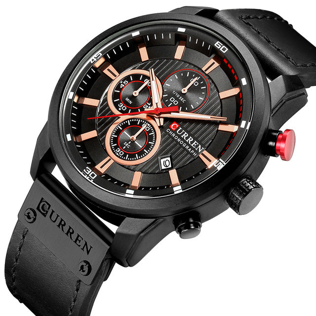 CURREN Men&#39;s Fashionable Watch 6-Pin Quartz Watch Leather Strap Automatic Date Indicator Watch