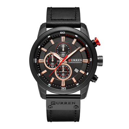 CURREN Men&#39;s Fashionable Watch 6-Pin Quartz Watch Leather Strap Automatic Date Indicator Watch