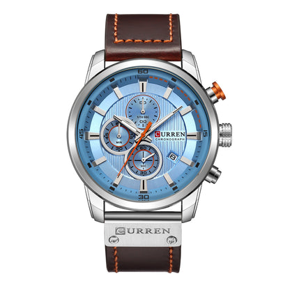 CURREN Men&#39;s Fashionable Watch 6-Pin Quartz Watch Leather Strap Automatic Date Indicator Watch