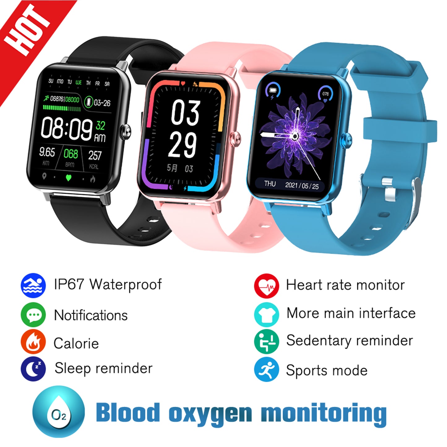 F97 Smart Watch 1.69-Inch Screen Body Temperature Blood Oxygen Blood Pressure Monitoring Sleep Monitoring Smart Watch