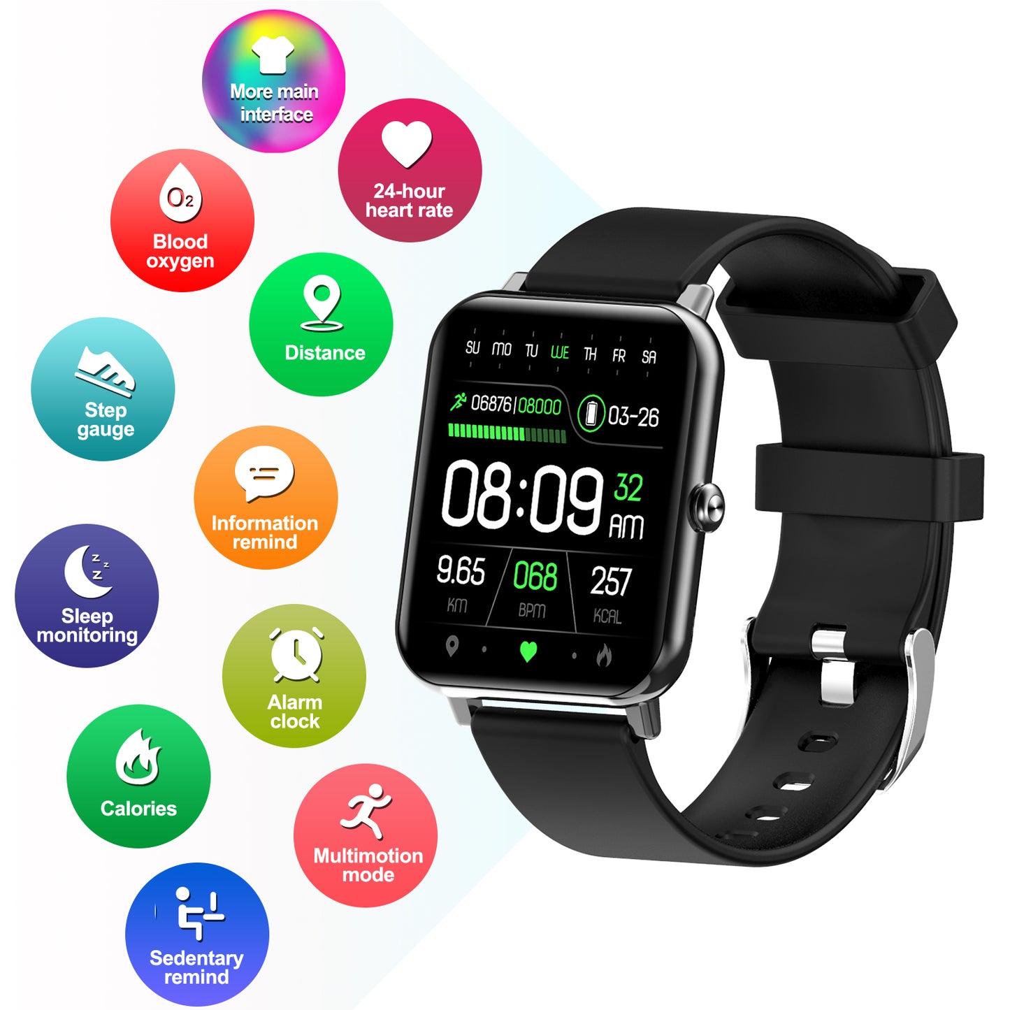 F97 Smart Watch 1.69-Inch Screen Body Temperature Blood Oxygen Blood Pressure Monitoring Sleep Monitoring Smart Watch