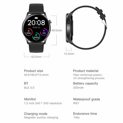 KC08 1.28 Inch IPS Screen Full Touch Multifunctional Smart Watch IP67 Waterproof Lightweight Sports Watch with Heart Rate/Blood Pressure/Blood Oxygen Monitoring