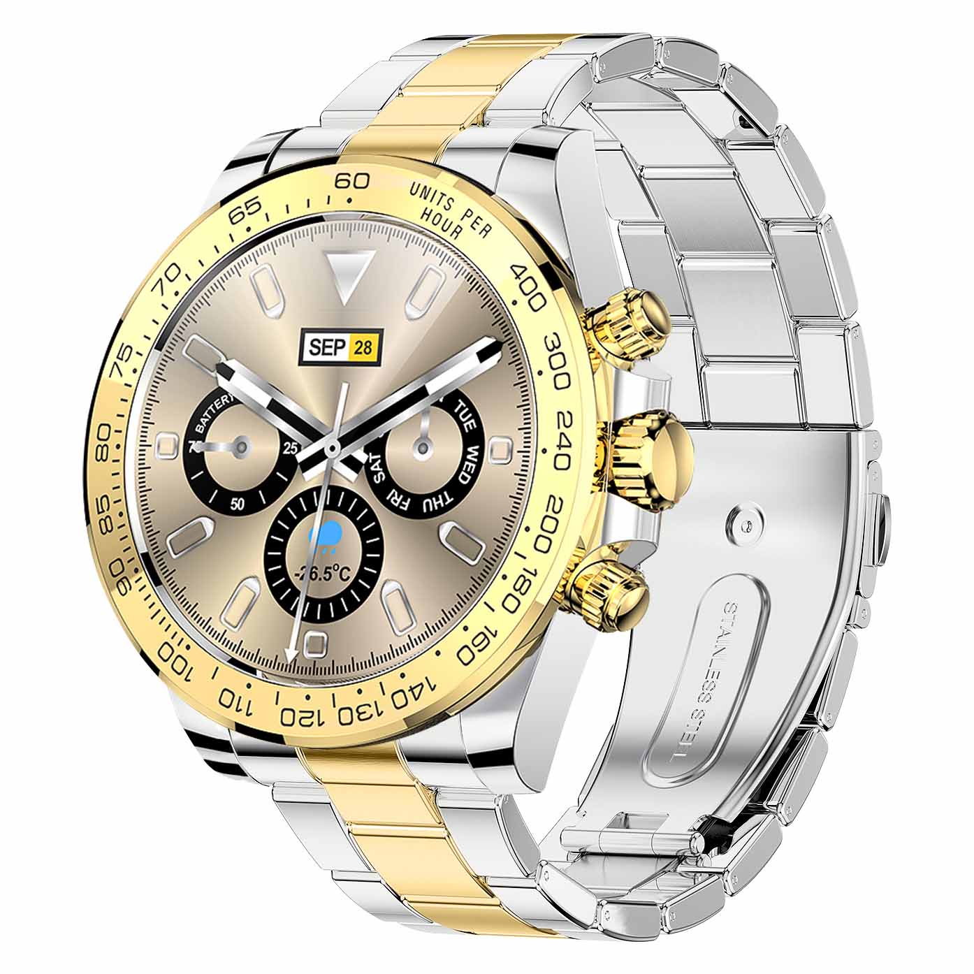 AW13 1.3inch Display IP68 Waterproof Business Bracelet Heart Rate Monitoring Smart Watch - Gold/Stainless Steel Strap