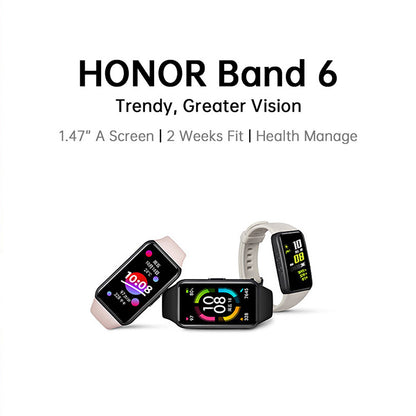 HONOR ARG-B39 1.47" AMOLED Touch Screen Smart Watch 5ATM Waterproof Sports Watch Honor Band 6 Bracelet with Blood-Oxygen SpO2 Heart Rate Sleep Monitor (Standard Version)