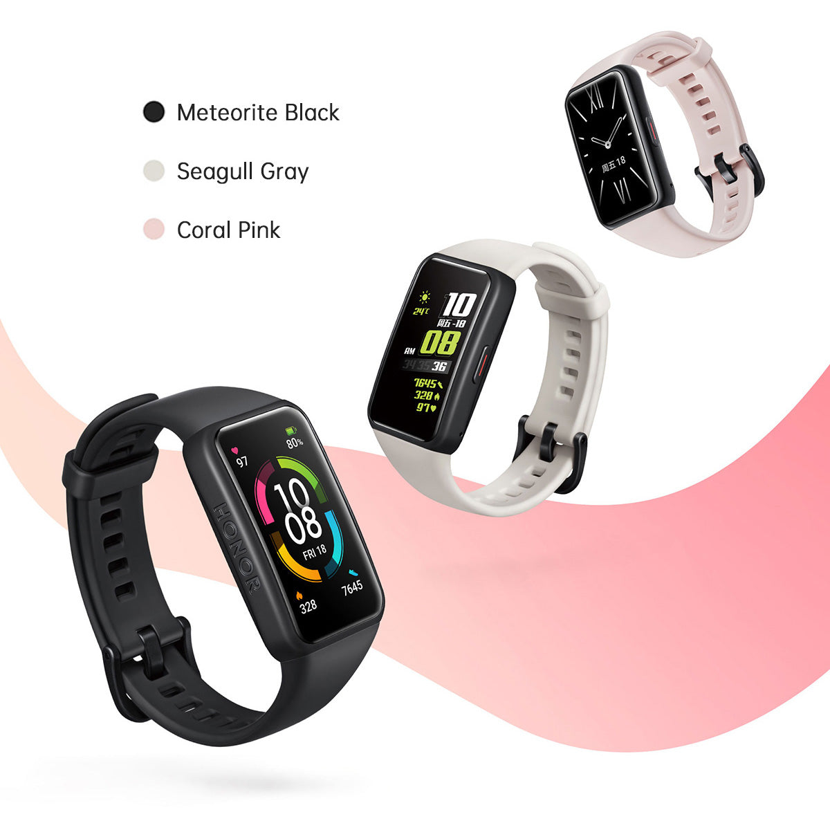 HONOR ARG-B39 1.47" AMOLED Touch Screen Smart Watch 5ATM Waterproof Sports Watch Honor Band 6 Bracelet with Blood-Oxygen SpO2 Heart Rate Sleep Monitor (Standard Version)