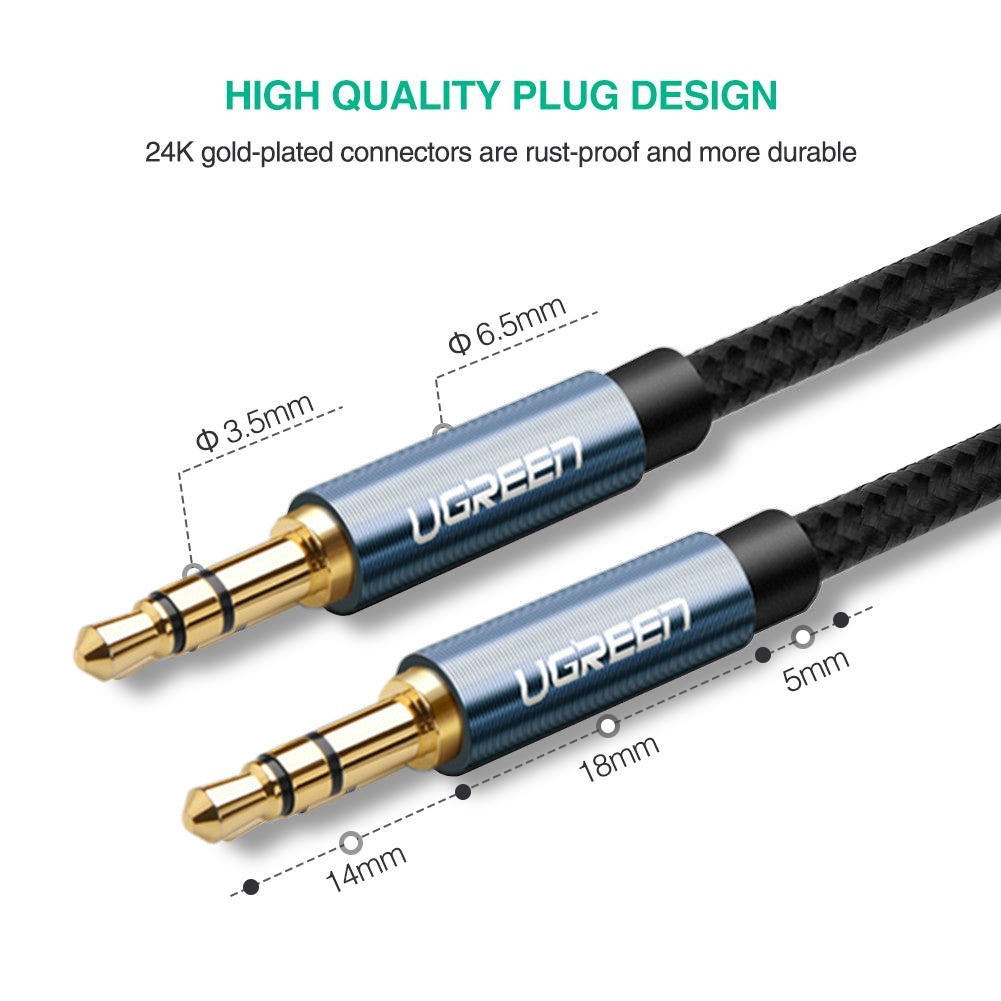 UGREEN 10686 1.5 Meters 3.5mm Male to Male Stereo Audio Cable for Smartphone/MP3 Player/Tablet/Car Player