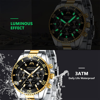 MEGALITH 8046 Anti-knock Hands Quartz Watches Fashion Business Watch Support 3ATM Waterproof for Men