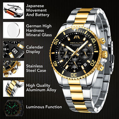 MEGALITH 8046 Anti-knock Hands Quartz Watches Fashion Business Watch Support 3ATM Waterproof for Men