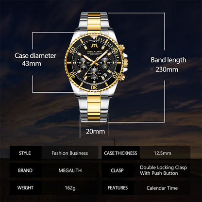 MEGALITH 8046 Anti-knock Hands Quartz Watches Fashion Business Watch Support 3ATM Waterproof for Men