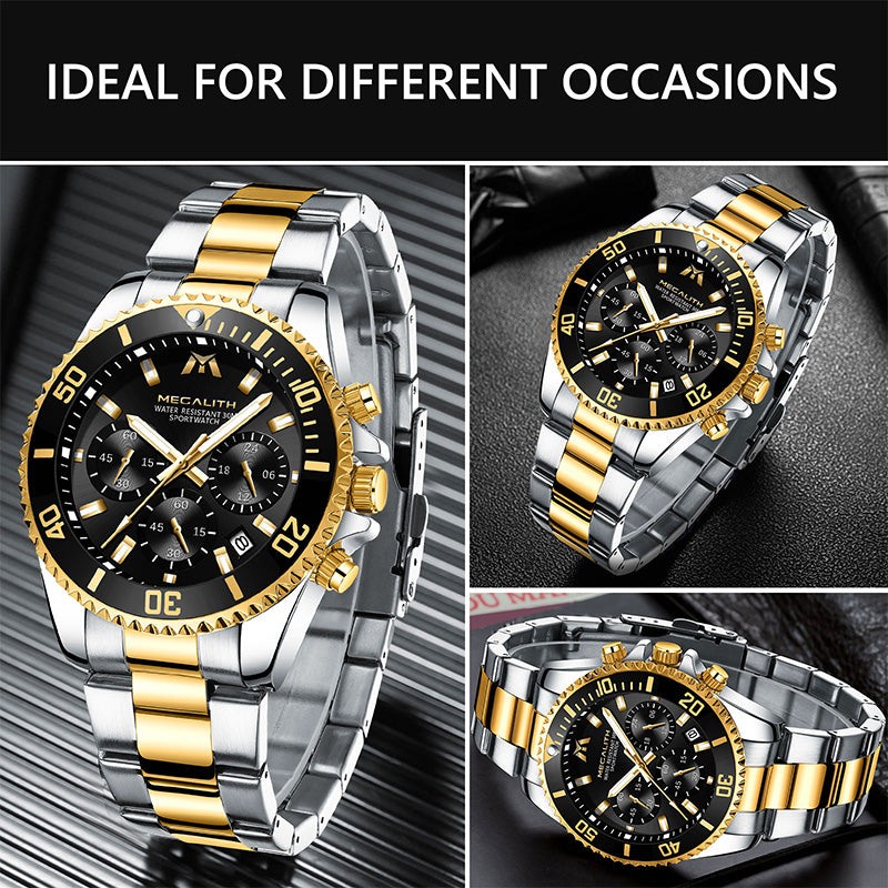 MEGALITH 8046 Anti-knock Hands Quartz Watches Fashion Business Watch Support 3ATM Waterproof for Men