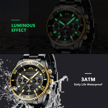 MEGALITH 8046 Anti-knock Hands Quartz Watches Fashion Business Watch Support 3ATM Waterproof for Men