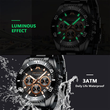 MEGALITH 8046 Anti-knock Hands Quartz Watches Fashion Business Watch Support 3ATM Waterproof for Men