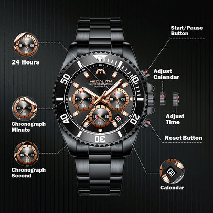 MEGALITH 8046 Anti-knock Hands Quartz Watches Fashion Business Watch Support 3ATM Waterproof for Men