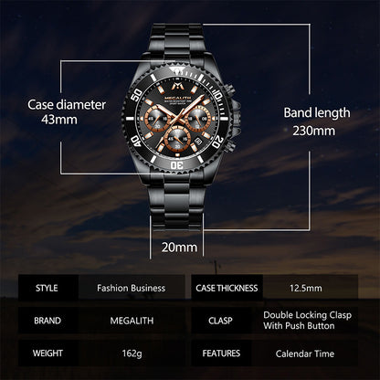 MEGALITH 8046 Anti-knock Hands Quartz Watches Fashion Business Watch Support 3ATM Waterproof for Men