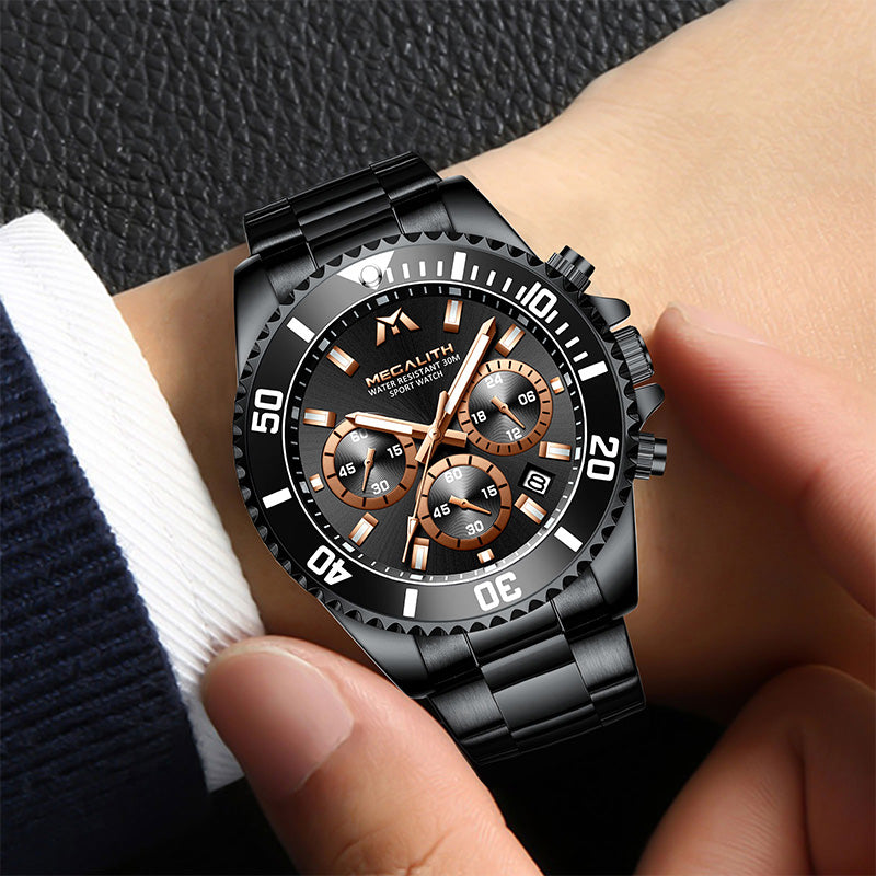 MEGALITH 8046 Anti-knock Hands Quartz Watches Fashion Business Watch Support 3ATM Waterproof for Men