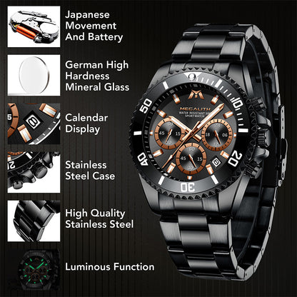 MEGALITH 8046 Anti-knock Hands Quartz Watches Fashion Business Watch Support 3ATM Waterproof for Men