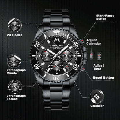 MEGALITH 8046 Anti-knock Hands Quartz Watches Fashion Business Watch Support 3ATM Waterproof for Men