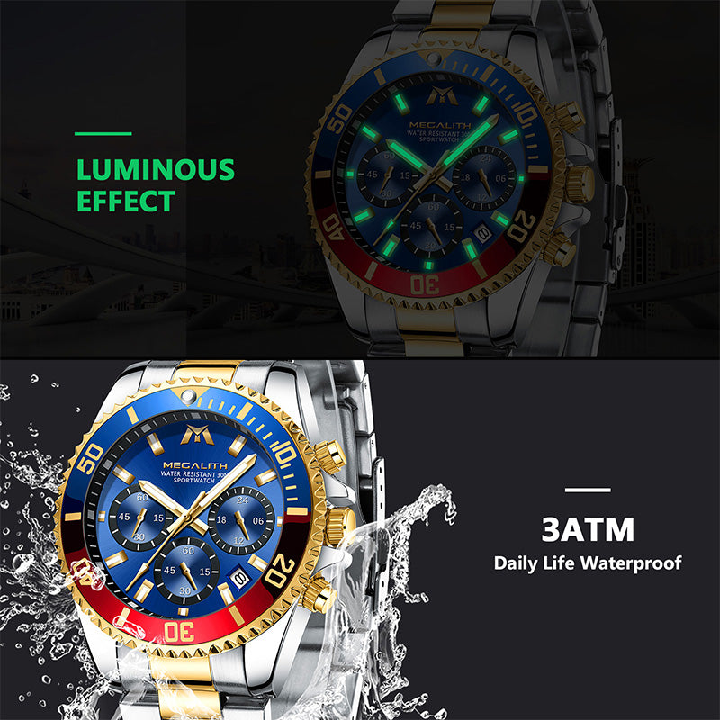 MEGALITH 8046 Anti-knock Hands Quartz Watches Fashion Business Watch Support 3ATM Waterproof for Men