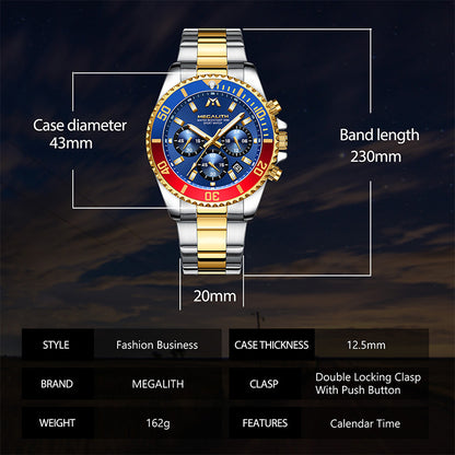 MEGALITH 8046 Anti-knock Hands Quartz Watches Fashion Business Watch Support 3ATM Waterproof for Men