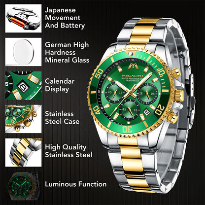 MEGALITH 8046 Anti-knock Hands Quartz Watches Fashion Business Watch Support 3ATM Waterproof for Men