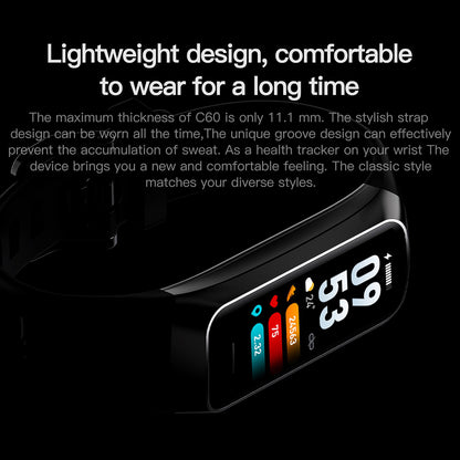 C60 1.1 inch Waterproof Smart Watch Heart Rate Blood Oxygen Monitor Body Temperature Detection Fitness Tracker Sports Smart Wristband