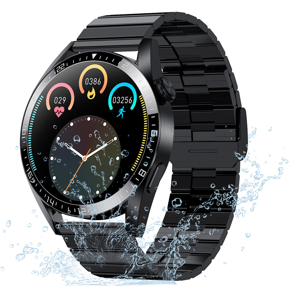 i39 1.28 inch Bluetooth Call Smart Watch Heart Rate Monitor Music Control IP67 Waterproof Fitness Bracelet, Steel Strap