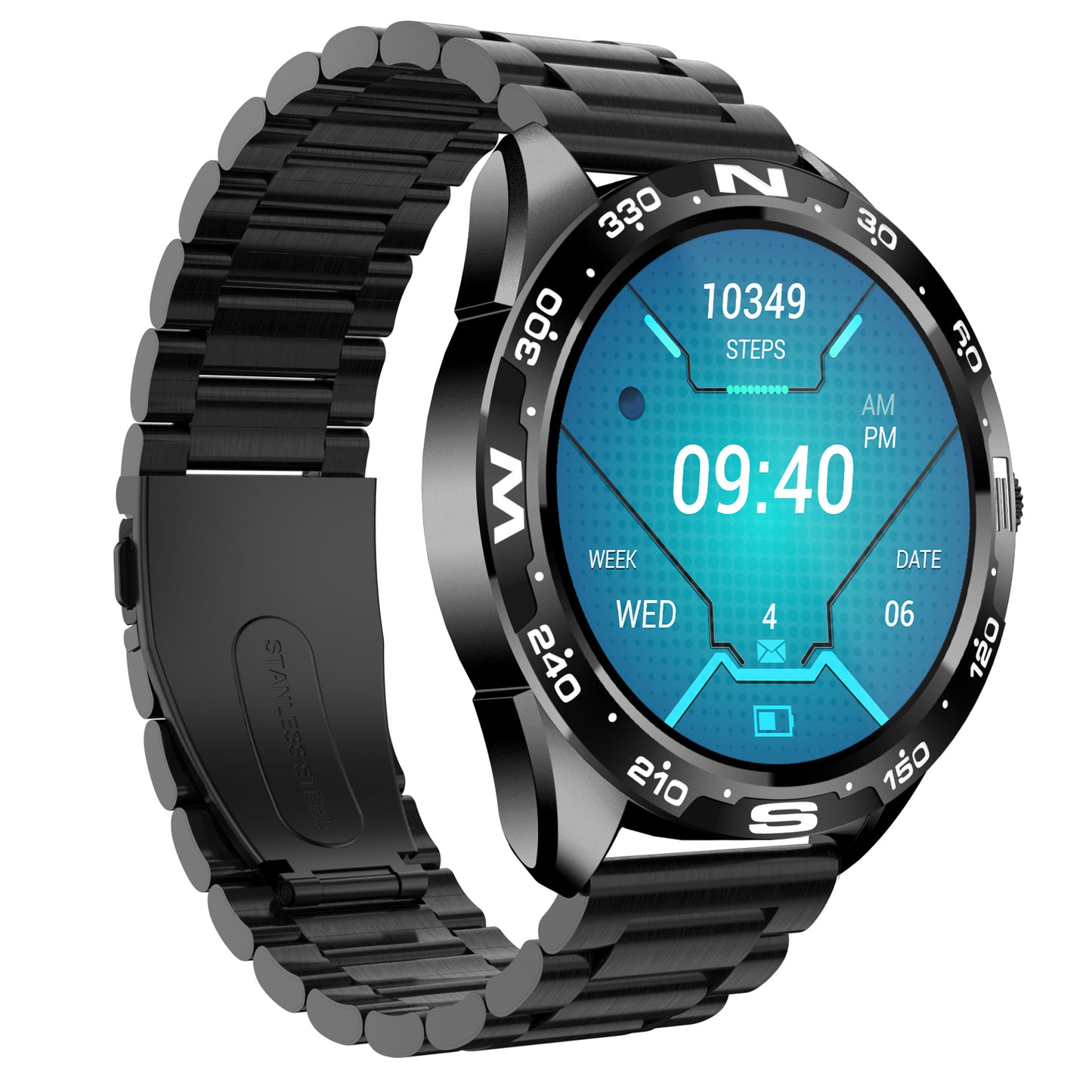 i32 IP67 Waterproof 1.32 inch Fitness Bracelet Heart Rate Blood Pressure Real-time Monitor Message Reminder Smart Watch, Steel Strap