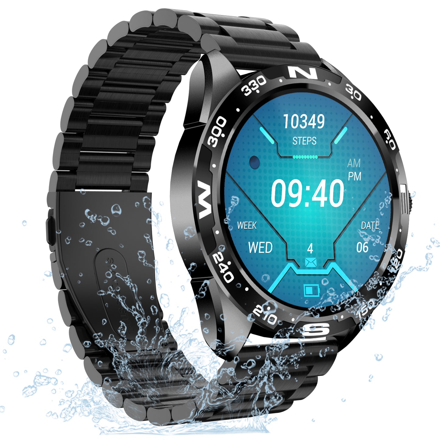 i32 IP67 Waterproof 1.32 inch Fitness Bracelet Heart Rate Blood Pressure Real-time Monitor Message Reminder Smart Watch, Steel Strap