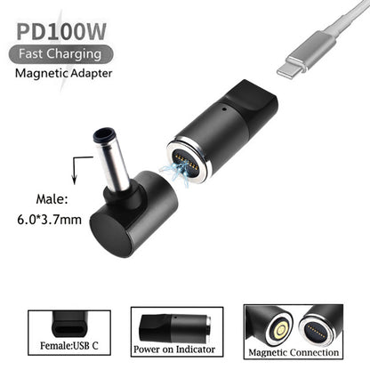 100W Magnetic Adapter for ASUS Gaming Laptop Type-C Female to 6.0mmx3.7mm Male Plug PD Fast Charging Converter