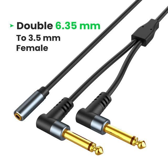 3.5mm Female to Double 6.35mm Mono Male Audio Cable Gold-plated Adapter Cable