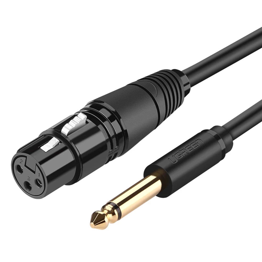 UGREEN 2m 6.35mm TRS to Cannon XLR Gold Plated Male to Female Connector Audio Cable for Microphone Speakers Sound Consoles Amplifier