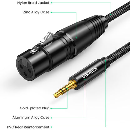 UGREEN 2m 3.5mm Male to 3 Pin XLR Female Audio Cable Nylon Braided Cord for Microphone Speakers Sound Consoles Amplifier