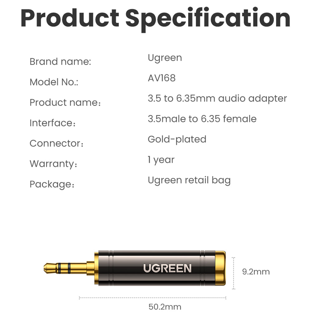 UGREEN 3.5mm Male to 6.5mm 1/4" Female Adapter for Mobile Phone PC Notebook Stereo Speaker Audio Adapter Converter