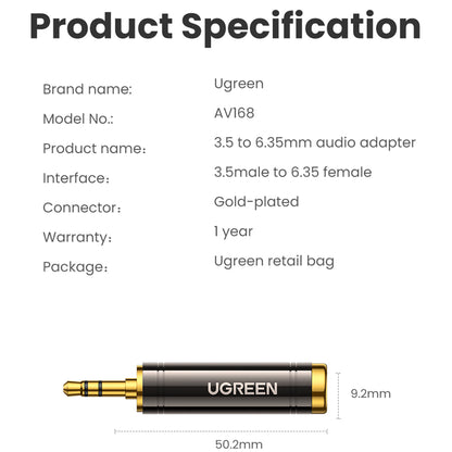 UGREEN 3.5mm Male to 6.5mm 1/4" Female Adapter for Mobile Phone PC Notebook Stereo Speaker Audio Adapter Converter