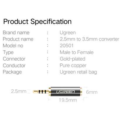 UGREEN 2.5mm Male to 3.5mm Female Stereo Audio Headphone Jack Converter Gold Plated Audio Adapter