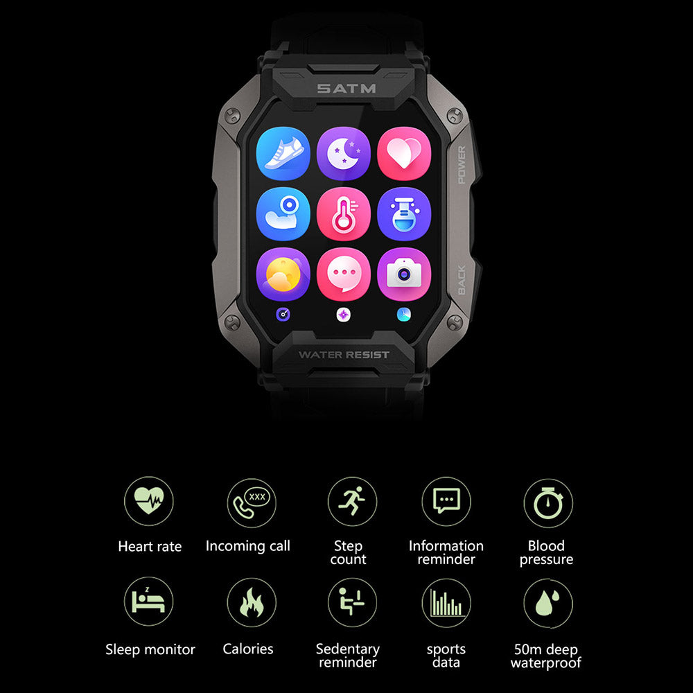 C20 1.71" TFT Screen Smart Watch Outdoor IP68 Waterproof Sports Watch with Heart Rate Blood Oxygen Monitoring