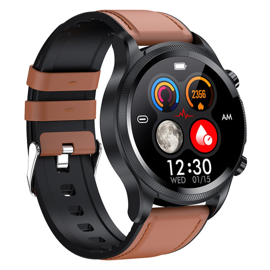 E400 1.39 inch Smart Watch IP68 Waterproof Sports Bracelet ECG+PPG Health Watch with Body Temperature and Blood Oxygen Monitoring (Leather Strap)