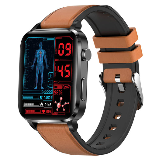 F100 1.7" Smart Watch Water Resistant Sports Bracelet Multifunctional Health Watch with Blood Oxygen Heart Rate Blood Pressure Monitoring (Leather Strap)