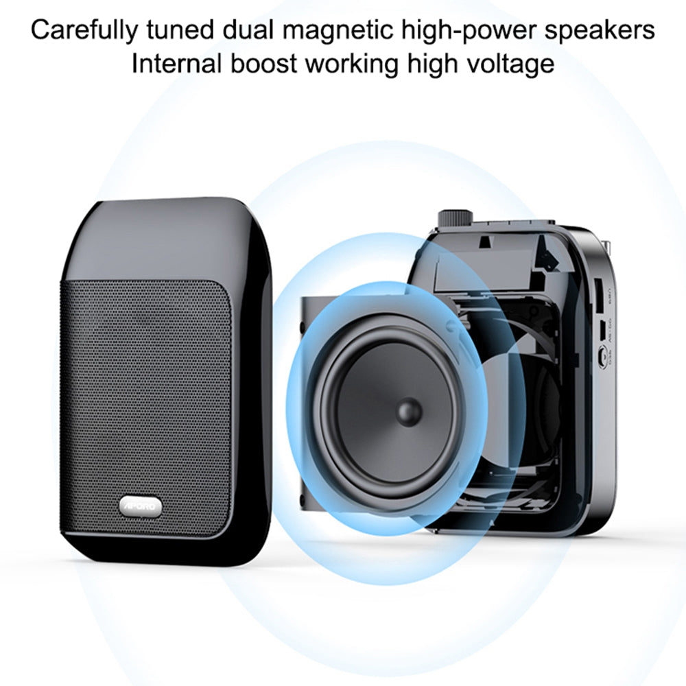 APORO T9 Wireless Bluetooth Voice Amplifier Wired Microphone 15W Bluetooth MP3 Player Speaker Wearable Mic System for Teachers, Tour Guide, Coach, Promotions