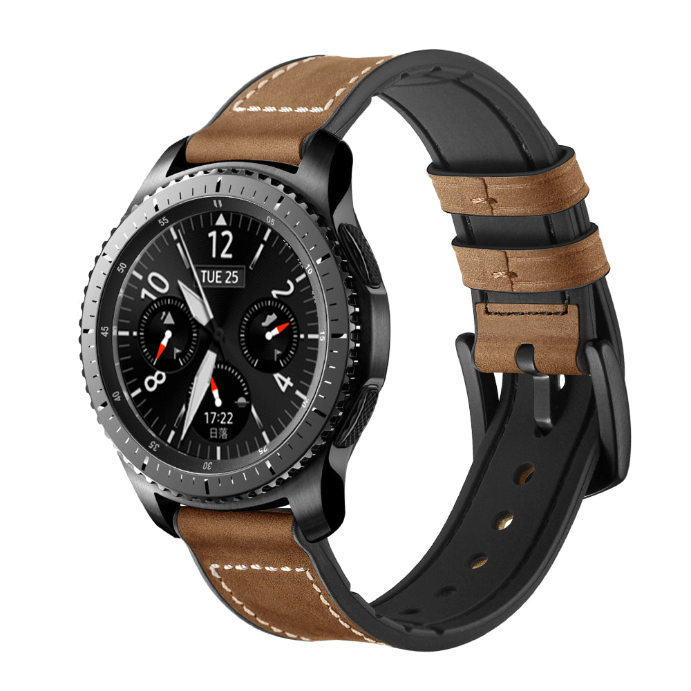 22mm Genuine Leather Coated Silicone Smart Watch Strap for Samsung Gear S3 Classic / Gear S3 Frontier