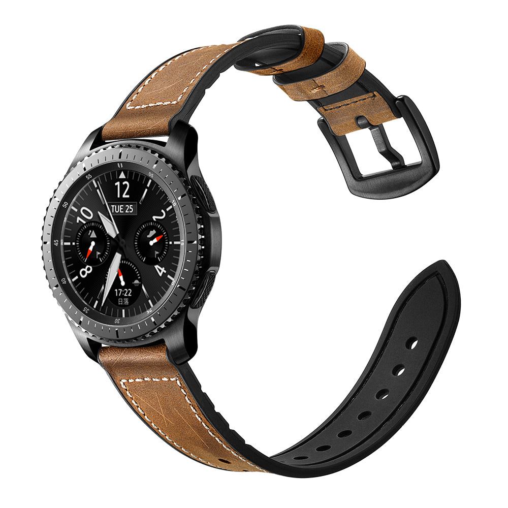 22mm Genuine Leather Coated Silicone Smart Watch Strap for Samsung Gear S3 Classic / Gear S3 Frontier