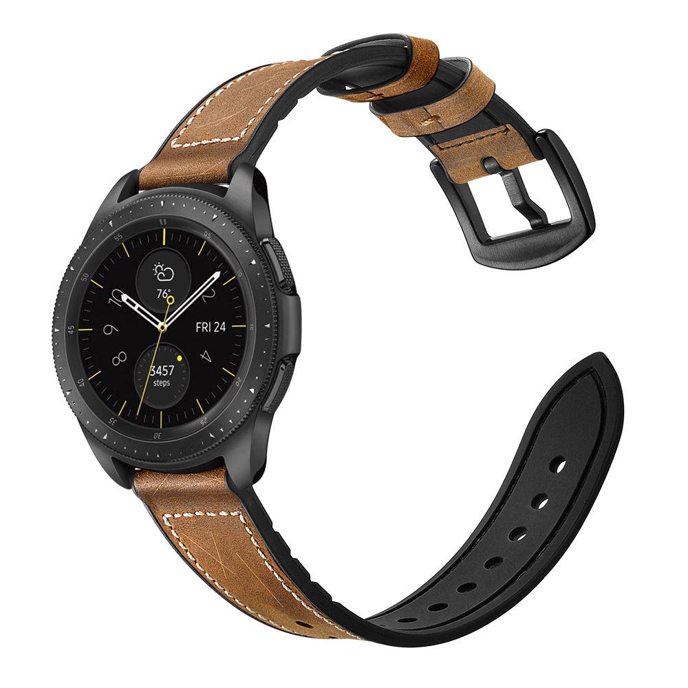 For Samsung Galaxy Watch4 Classic 46mm 42mm/Galaxy Watch4 44mm 40mm/Galaxy Watch 42mm 20mm Silicone Cowhide Leather GW-Midnight Black Watch Band