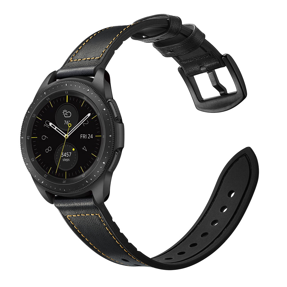 For Samsung Galaxy Watch4 Classic 46mm 42mm/Galaxy Watch4 44mm 40mm/Galaxy Watch 42mm 20mm Silicone Cowhide Leather GW-Midnight Black Watch Band