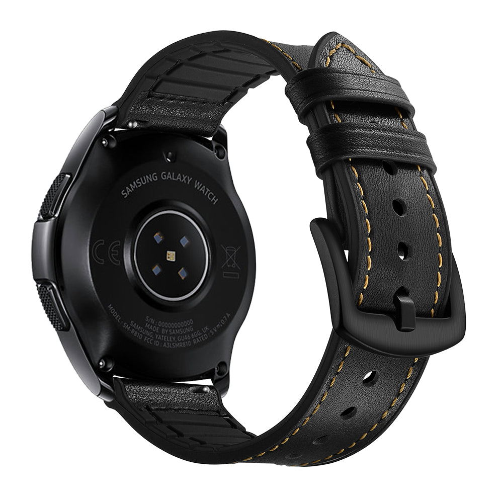 For Samsung Galaxy Watch4 Classic 46mm 42mm/Galaxy Watch4 44mm 40mm/Galaxy Watch 42mm 20mm Silicone Cowhide Leather GW-Midnight Black Watch Band