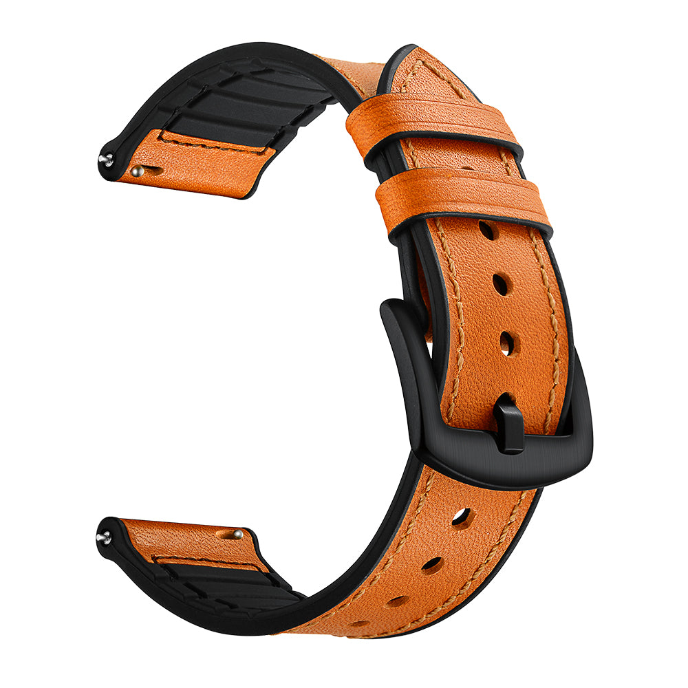 For Samsung Galaxy Watch4 Classic 46mm 42mm/Galaxy Watch4 44mm 40mm/Galaxy Watch 42mm 20mm Silicone Cowhide Leather GW-Midnight Black Watch Band