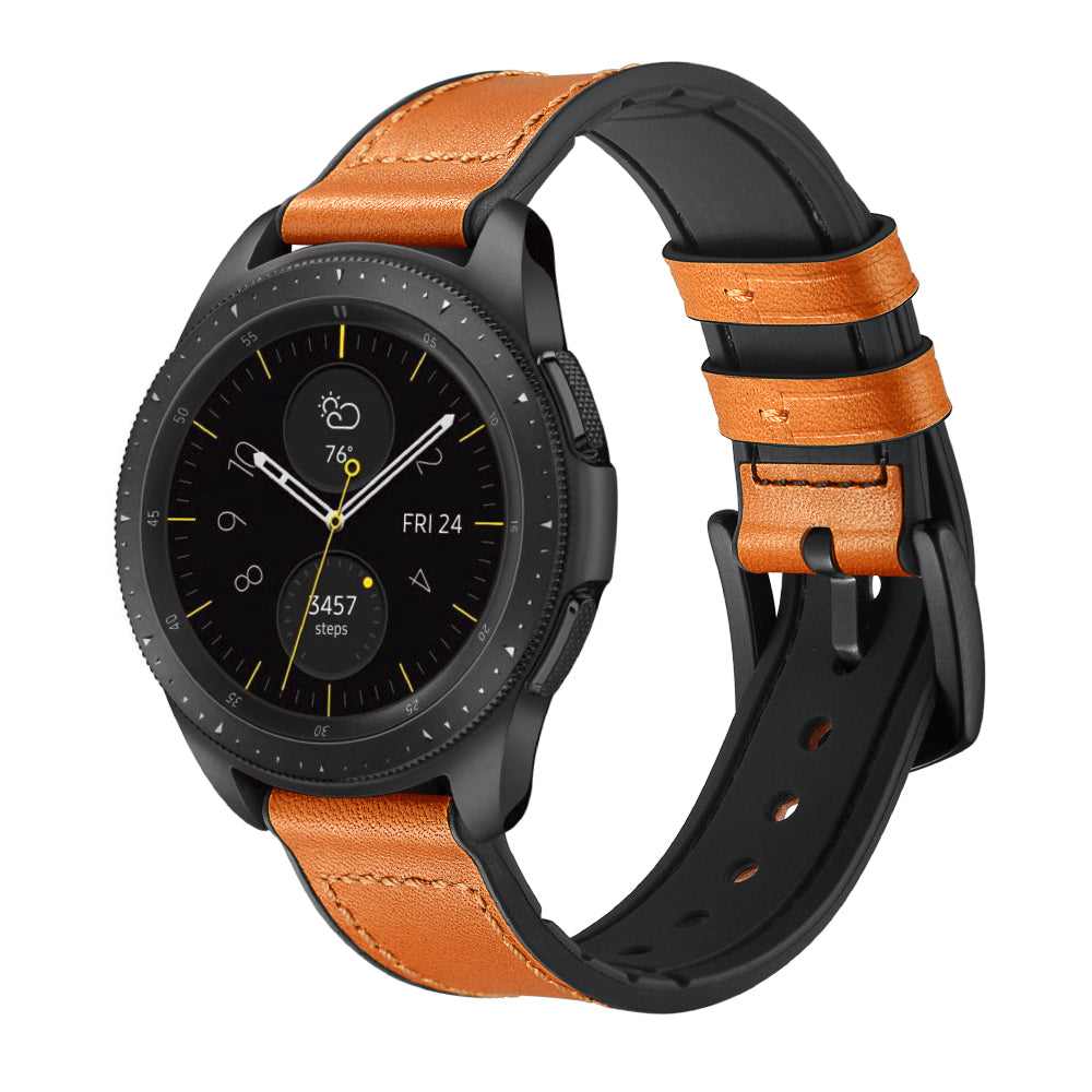 For Samsung Galaxy Watch4 Classic 46mm 42mm/Galaxy Watch4 44mm 40mm/Galaxy Watch 42mm 20mm Silicone Cowhide Leather GW-Midnight Black Watch Band