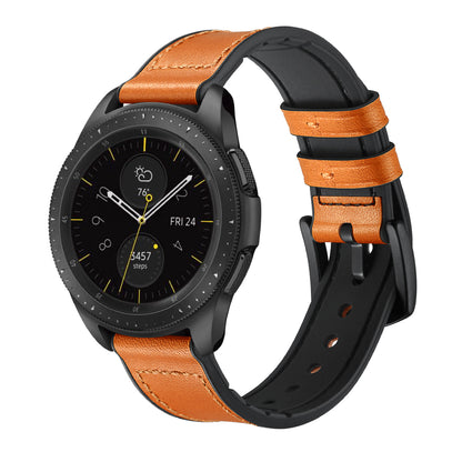 For Samsung Galaxy Watch4 Classic 46mm 42mm/Galaxy Watch4 44mm 40mm/Galaxy Watch 42mm 20mm Silicone Cowhide Leather GW-Midnight Black Watch Band